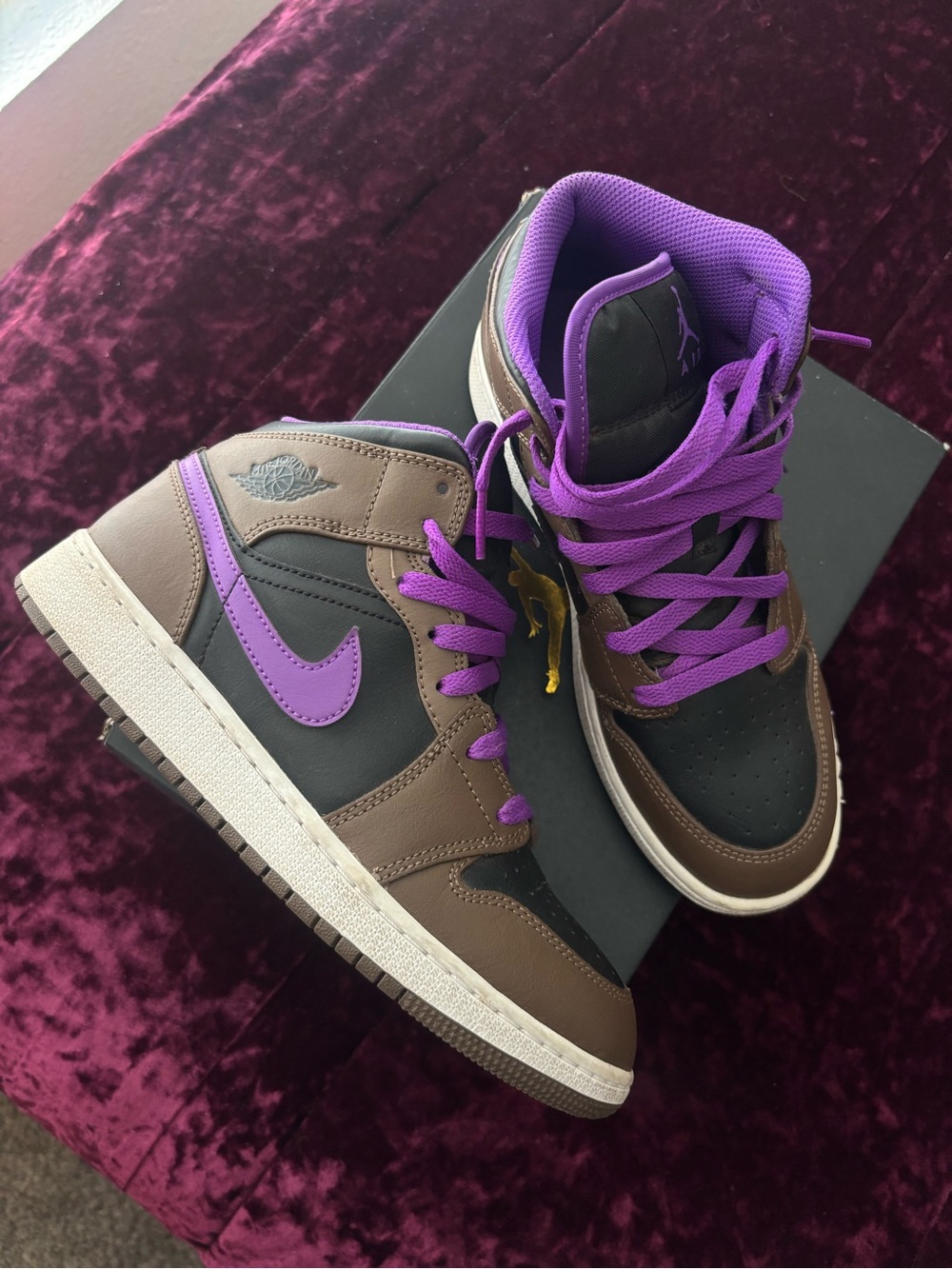 Nike Air Jordan 1 Mid - Brown, Black & Purple Accents